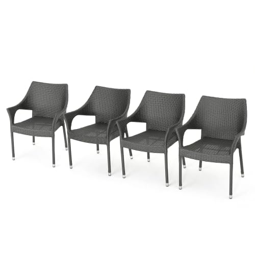 Set of 4 Grey PE Wicker Stackable Armchairs K397