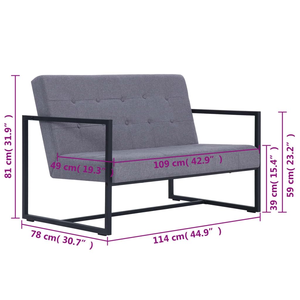 Light Gray 2-Seater Upholstered Fabric Sofa with Armrests A968143