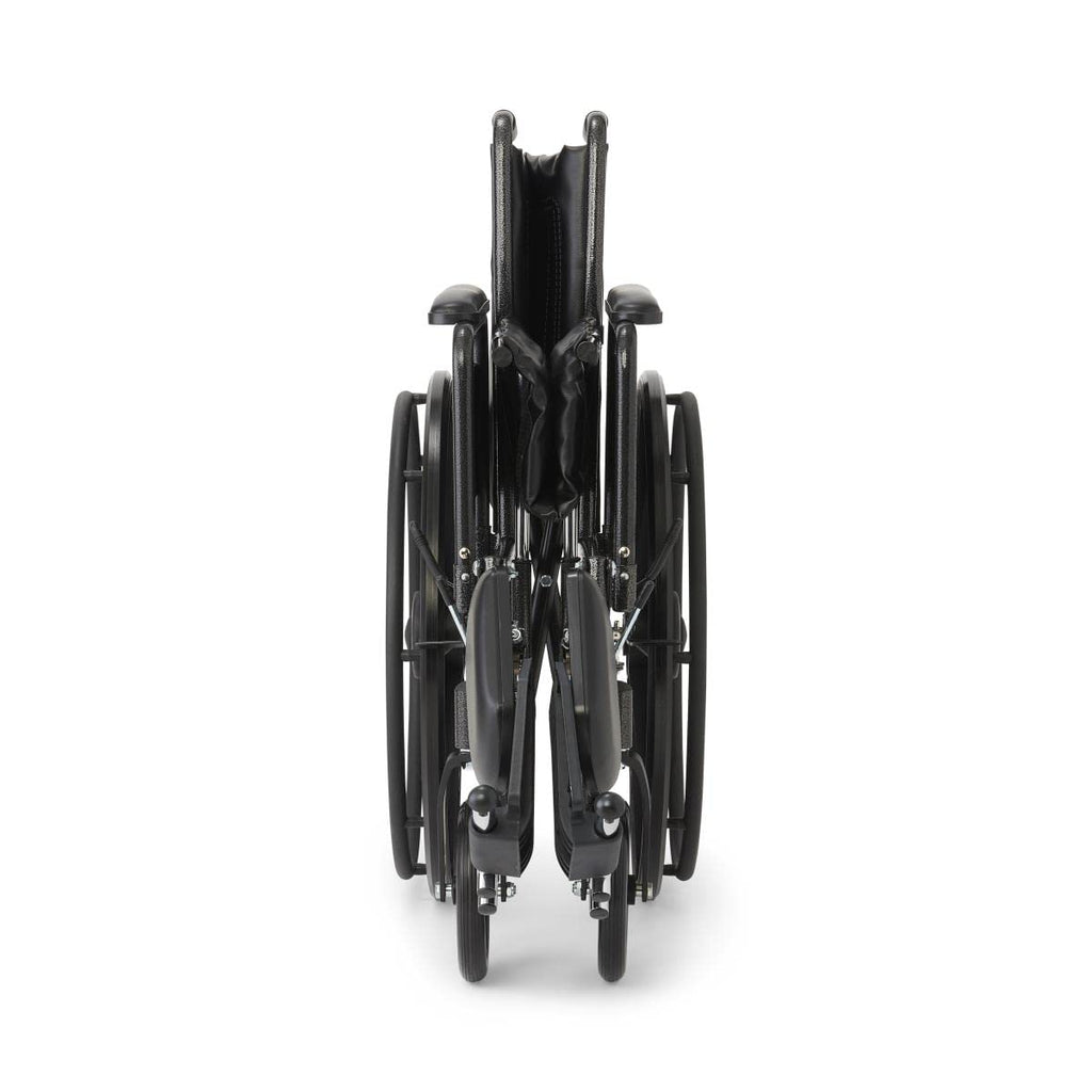 Vinyl Wheelchair with Full-Length Arms and Elevating Leg Rests, 18-Inch Wide Seat, Black J21743
