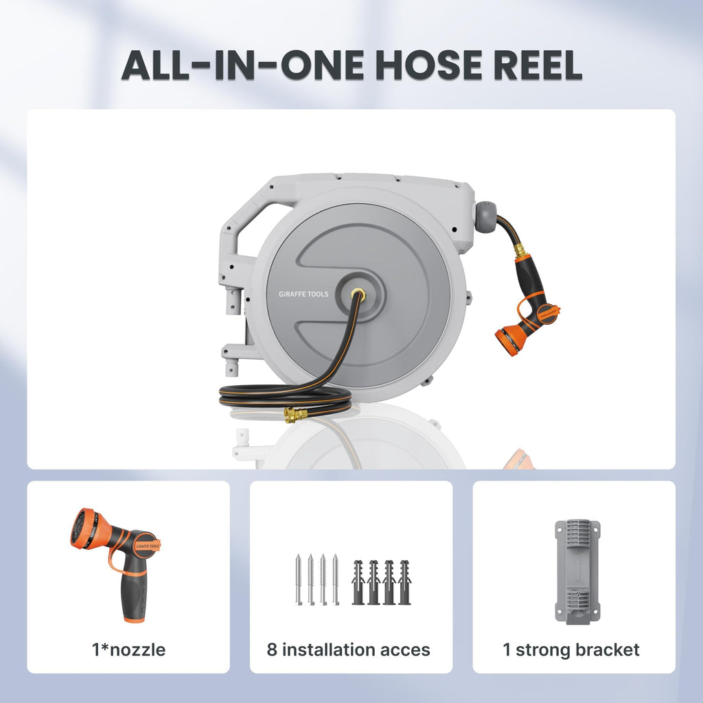 Retractable Garden Hose Reel 1/2" 130FT Wall Mount Light Grey G669