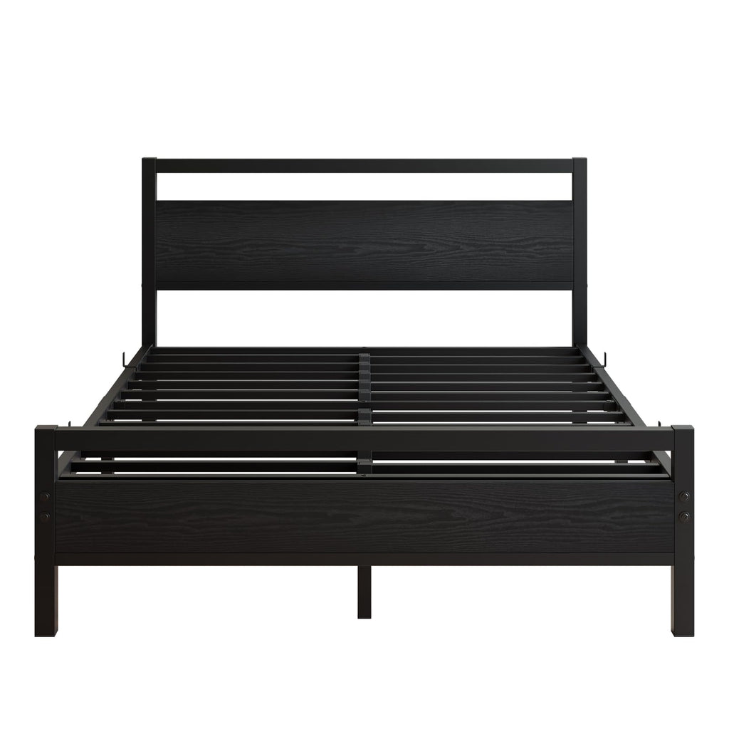 Black Full Size Bed Frame with Wood Headboard and Storage E493