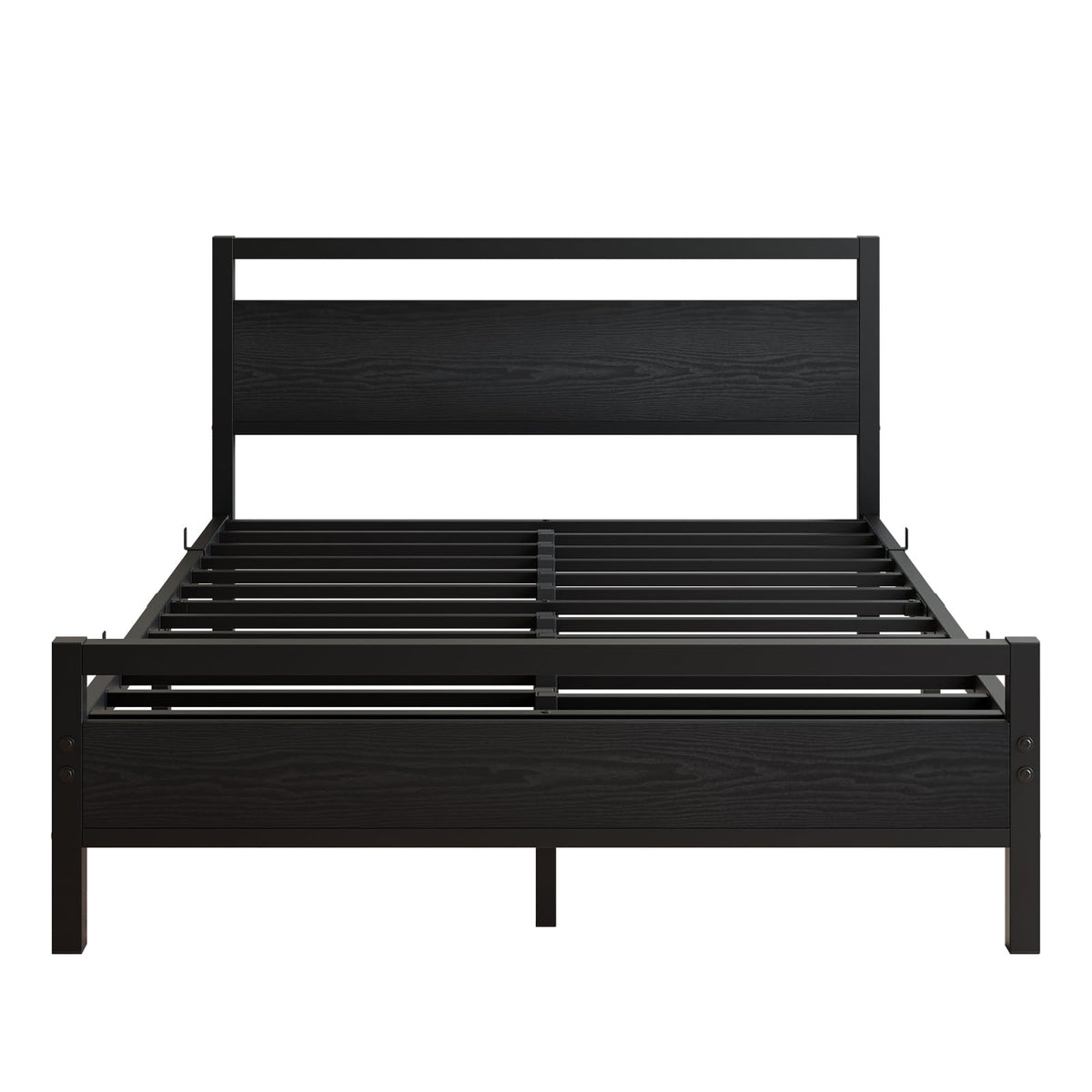 Black Full Size Bed Frame with Wood Headboard and Storage E493