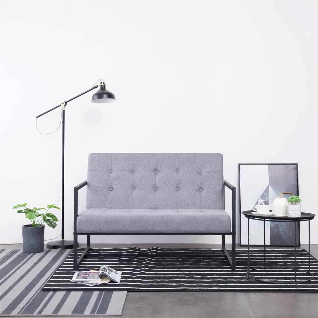 Light Gray 2-Seater Upholstered Fabric Sofa with Armrests A968143
