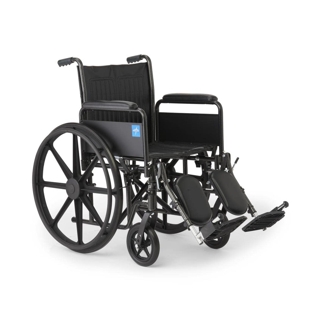 Vinyl Wheelchair with Full-Length Arms and Elevating Leg Rests, 18-Inch Wide Seat, Black J21743