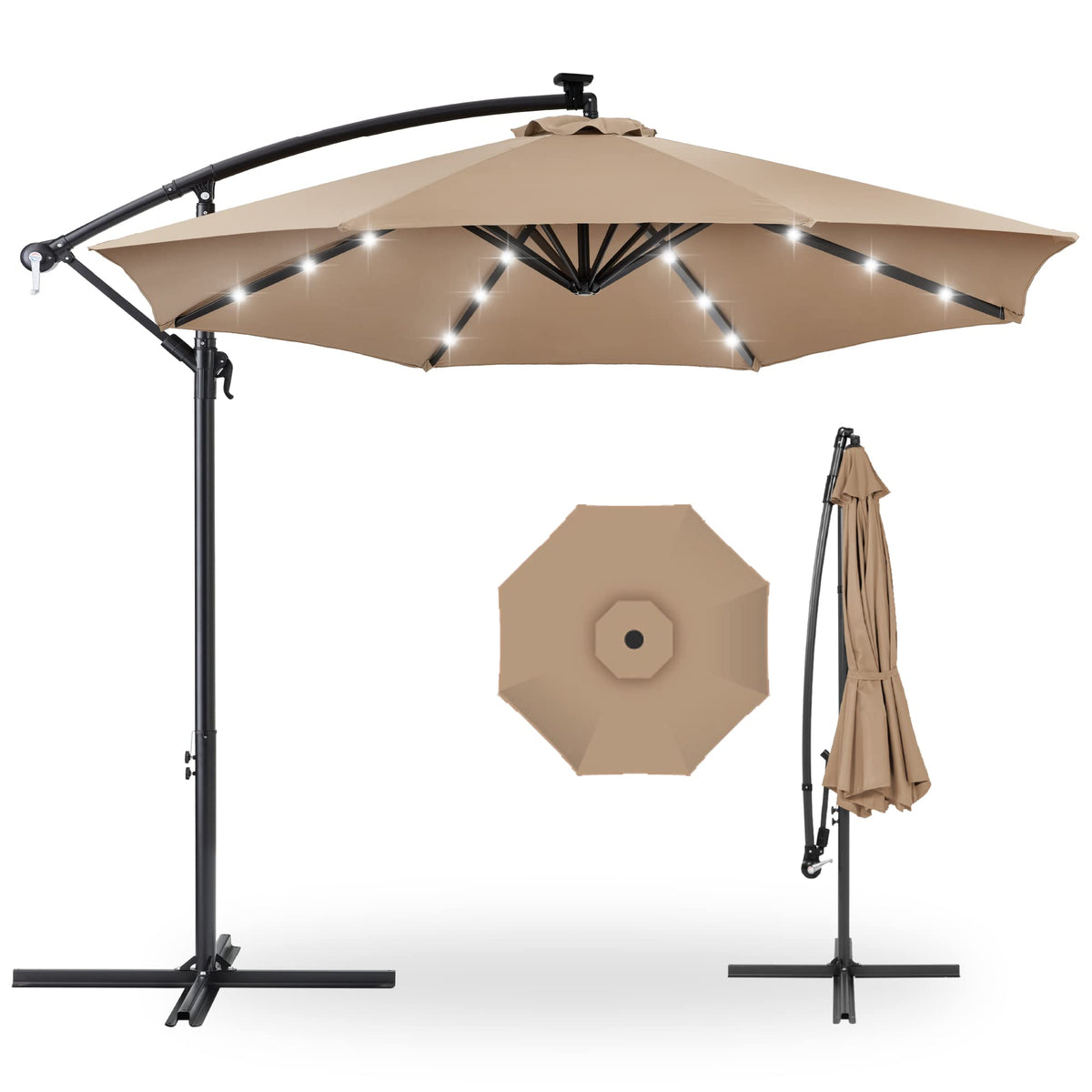 10ft Solar LED Offset Cantilever Patio Umbrella U45362