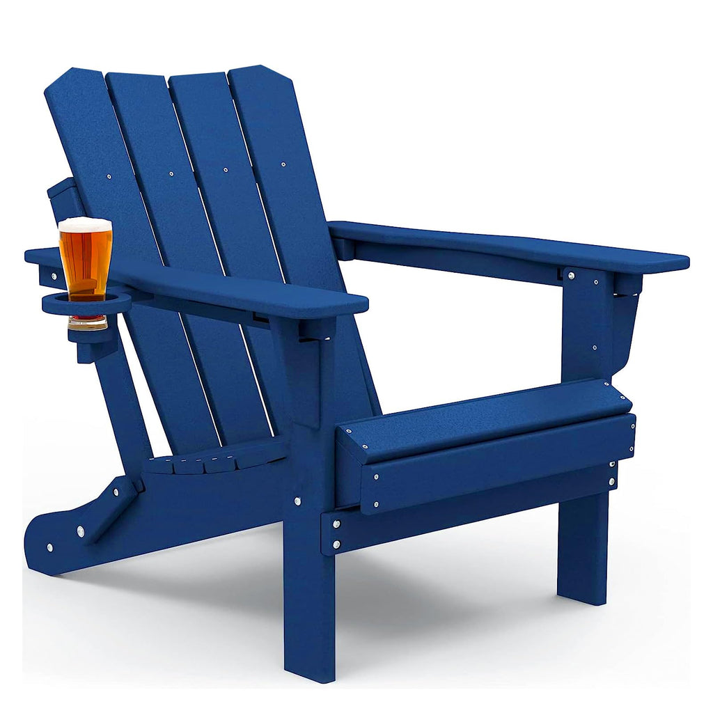 Oversized Folding HDPE Adirondack Chair with Cup Holder, Blue P818311