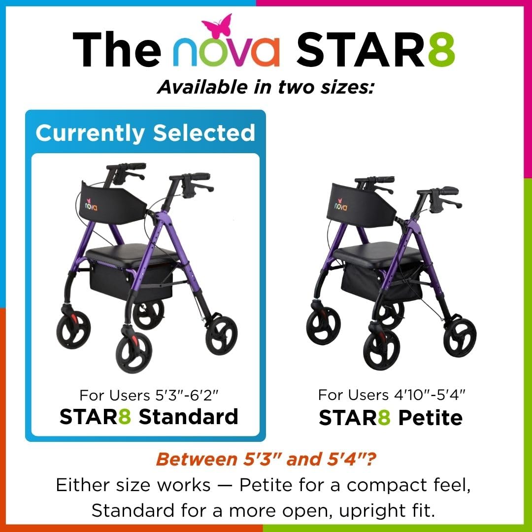 Foldable Rollator Walker with Seat, 8” All-Terrain Wheels, Red B586743