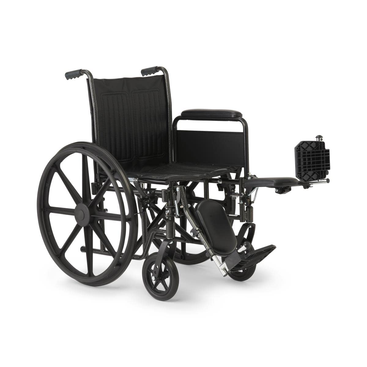 Vinyl Wheelchair with Full-Length Arms and Elevating Leg Rests, 18-Inch Wide Seat, Black J21743