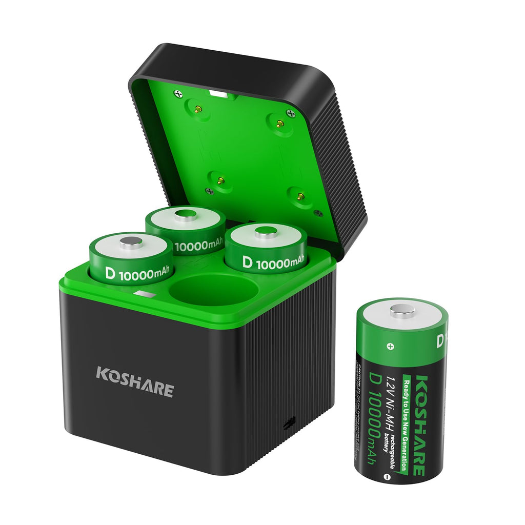 4 Pack 10000mAh Rechargeable NiMH D Cell Batteries with Charger E193