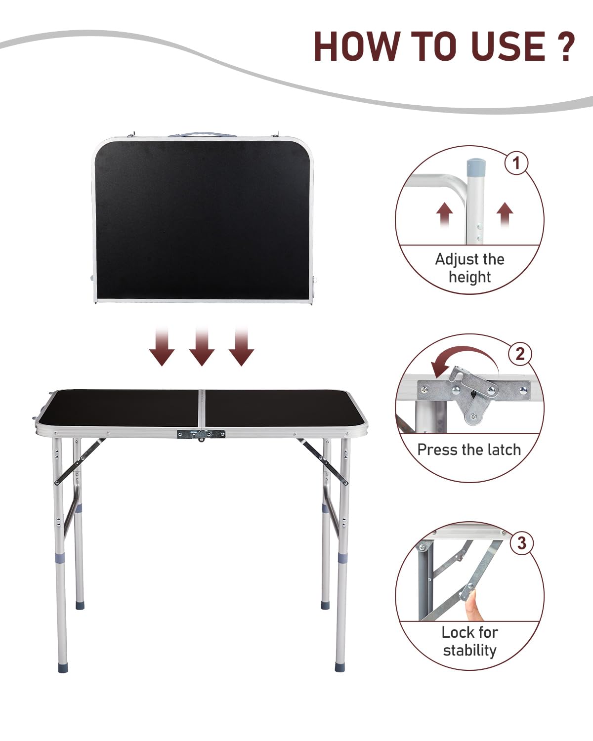 Portable Folding Camping Table Black B407