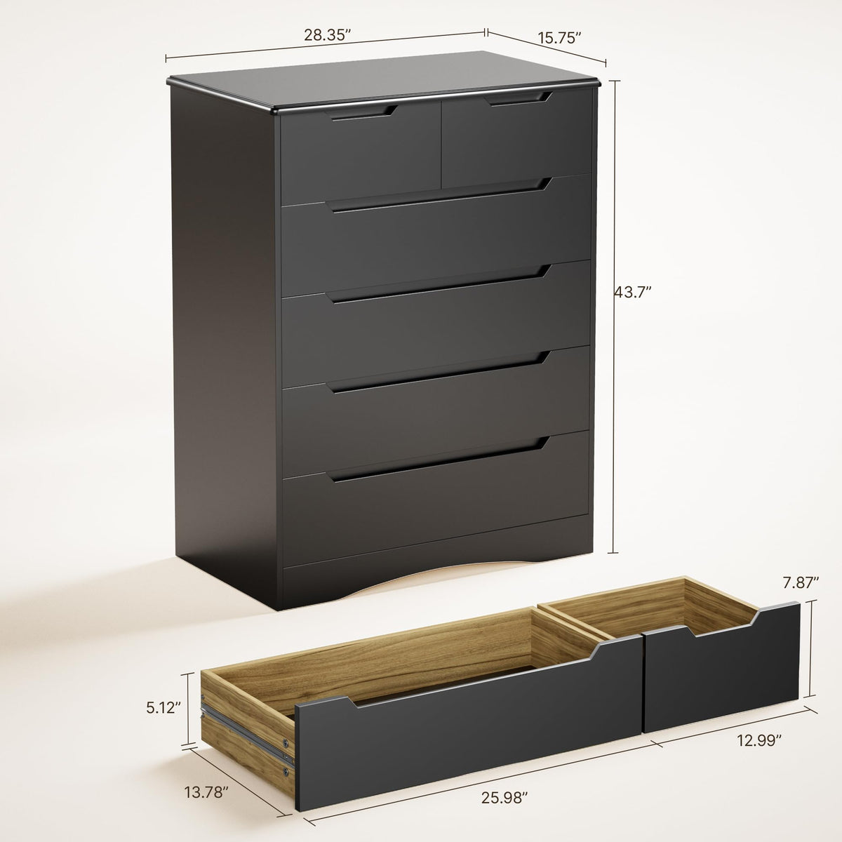 Black 6 Drawer Dresser V518