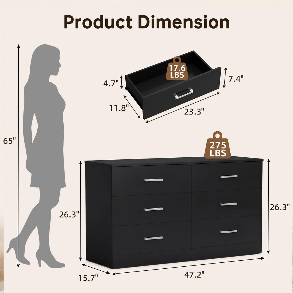 6 Drawer Dark Black Dresser V9421