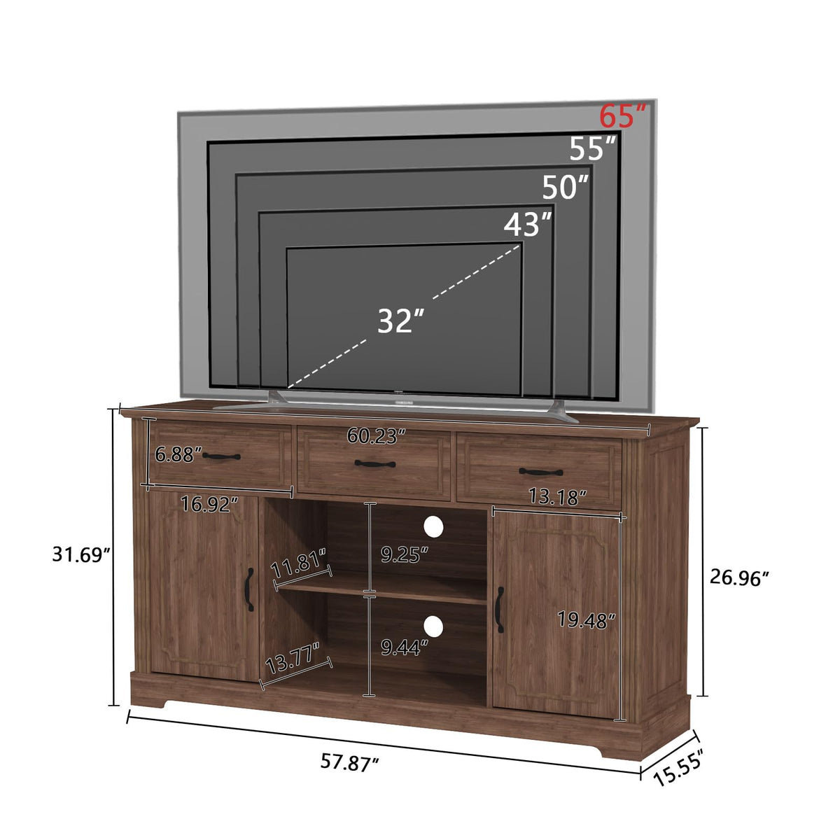 Mid Century Wood TV Stand with 3 Drawers X246