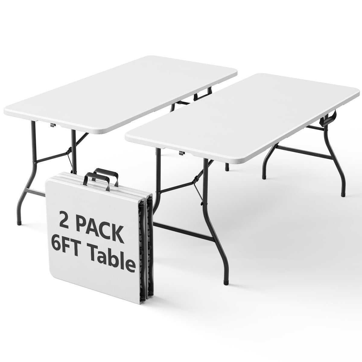 2 Pack 6ft Heavy Duty Folding Table White Q6646