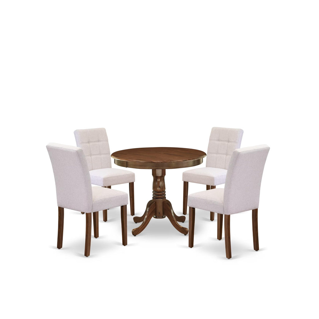 5 Piece Mid Century Dining Table Set with 4 Beige Fabric Chairs R415