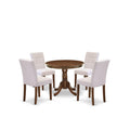 5 Piece Mid Century Dining Table Set with 4 Beige Fabric Chairs R415