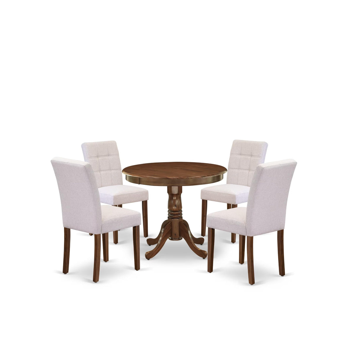 5 Piece Mid Century Dining Table Set with 4 Beige Fabric Chairs R415