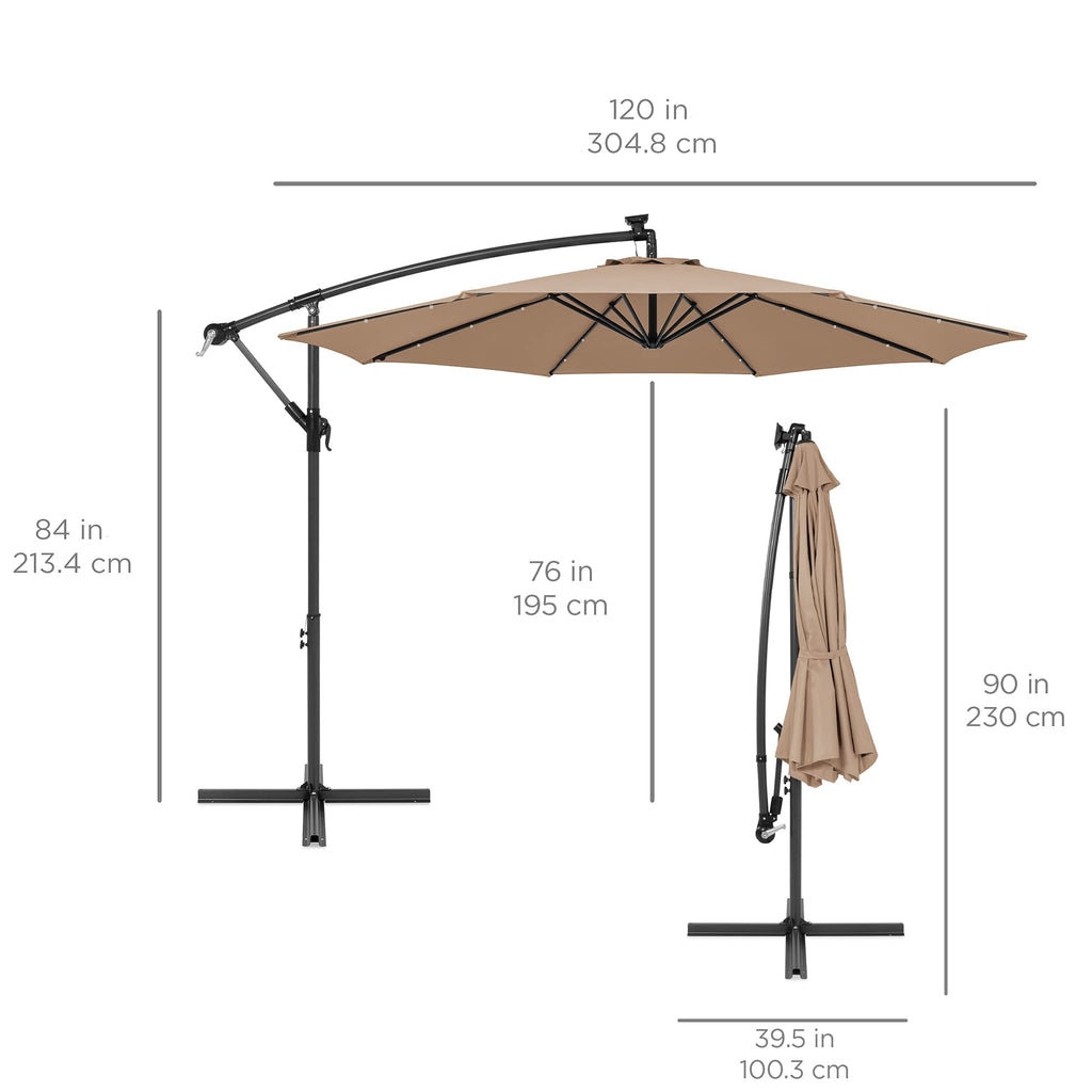 10ft Solar LED Offset Cantilever Patio Umbrella U45362