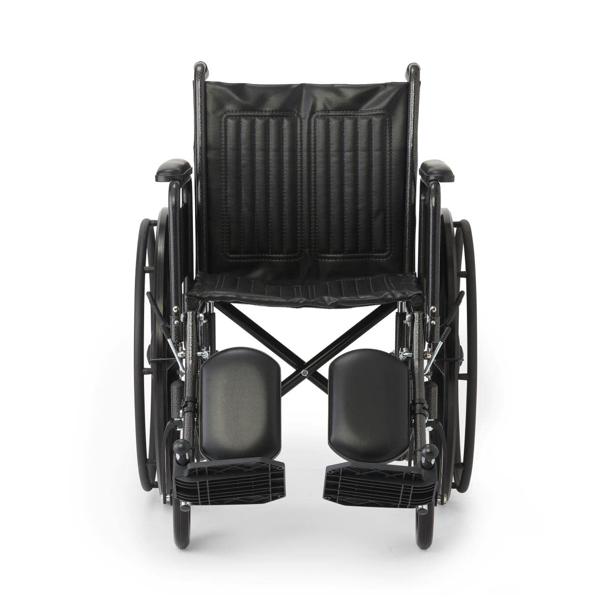 Vinyl Wheelchair with Full-Length Arms and Elevating Leg Rests, 18-Inch Wide Seat, Black J21743