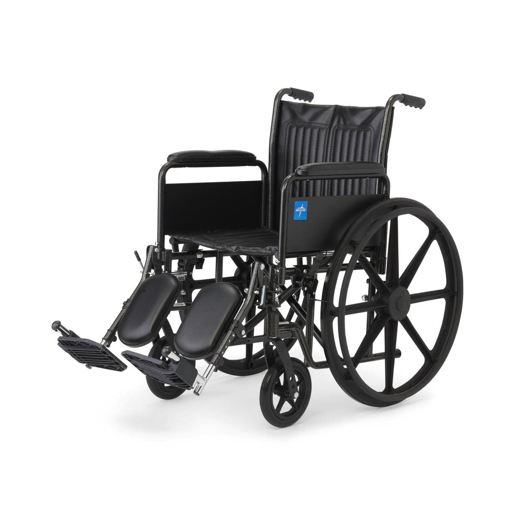 Vinyl Wheelchair with Full-Length Arms and Elevating Leg Rests, 18-Inch Wide Seat, Black J21743