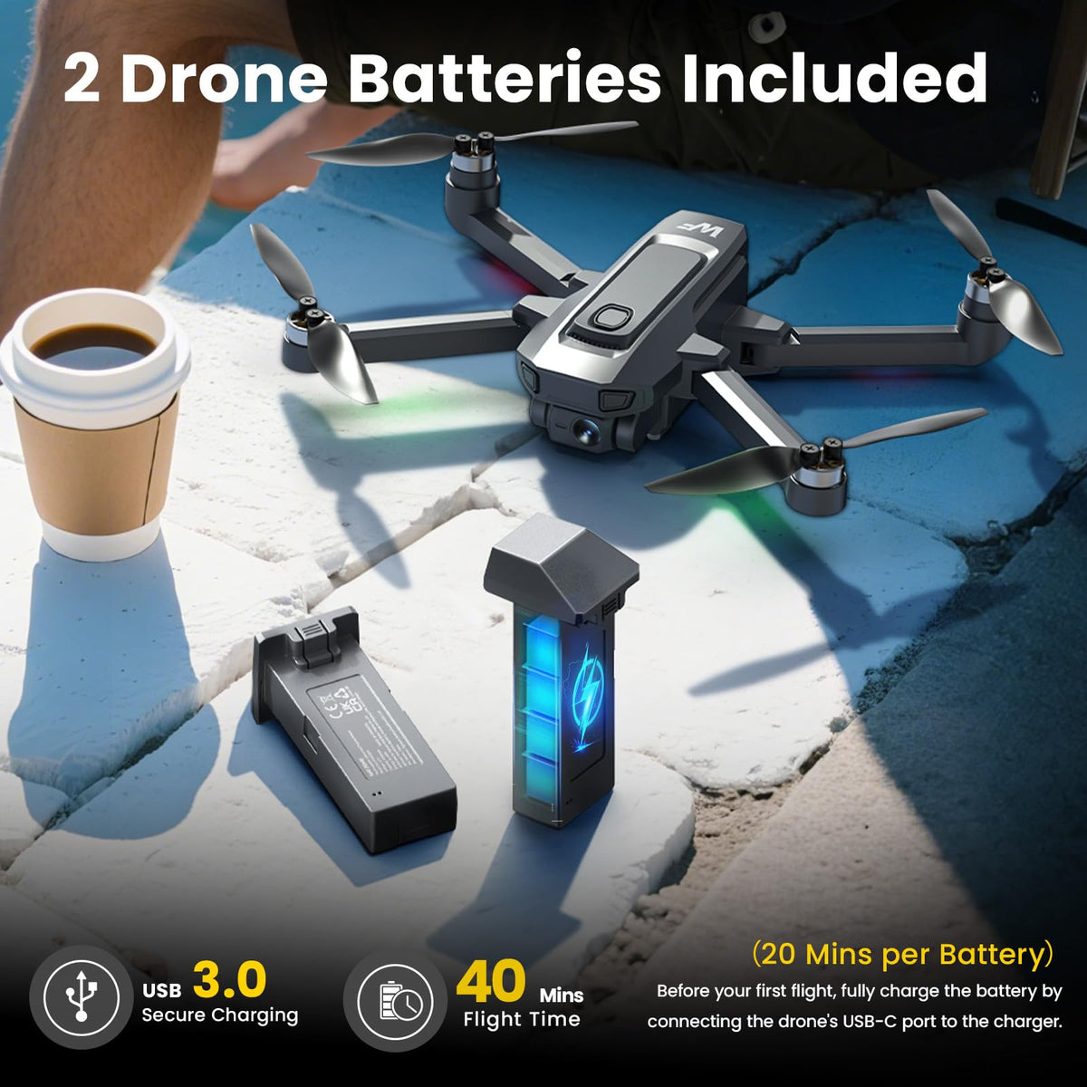 4K Foldable GPS Drone with 4.5" Screen Under 249g Black E944018