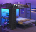 Full Size Bunk Bed with Desk, 5 Drawers, Black Q302579