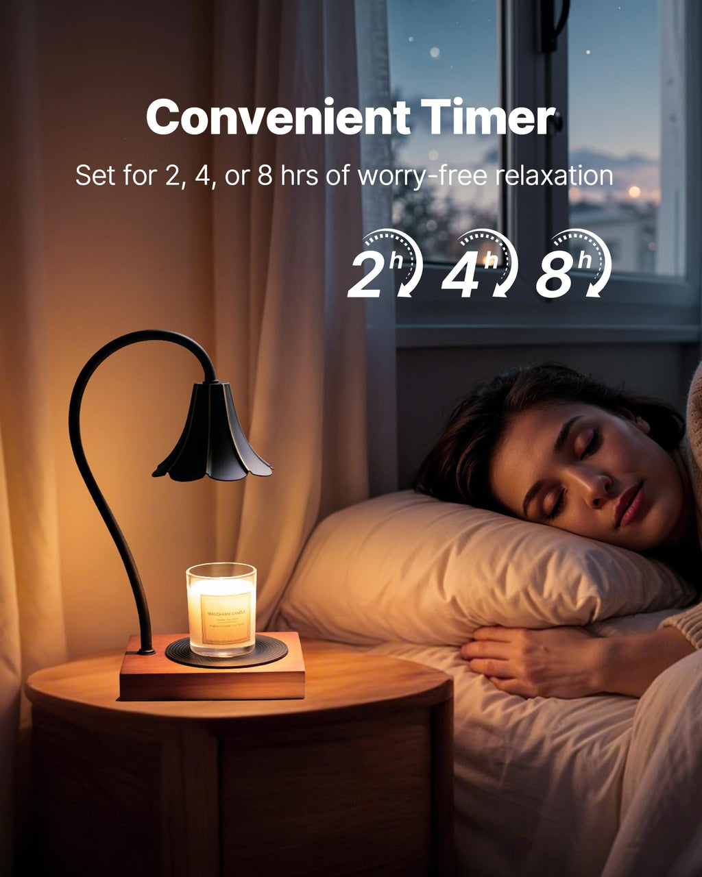 Black Candle Warmer Lamp with Timer & Stepless Dimmable D7268