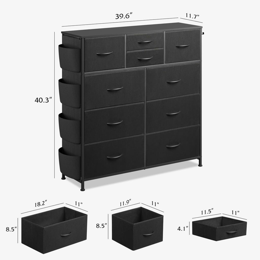 Black 10 Drawer Fabric Dresser L48238
