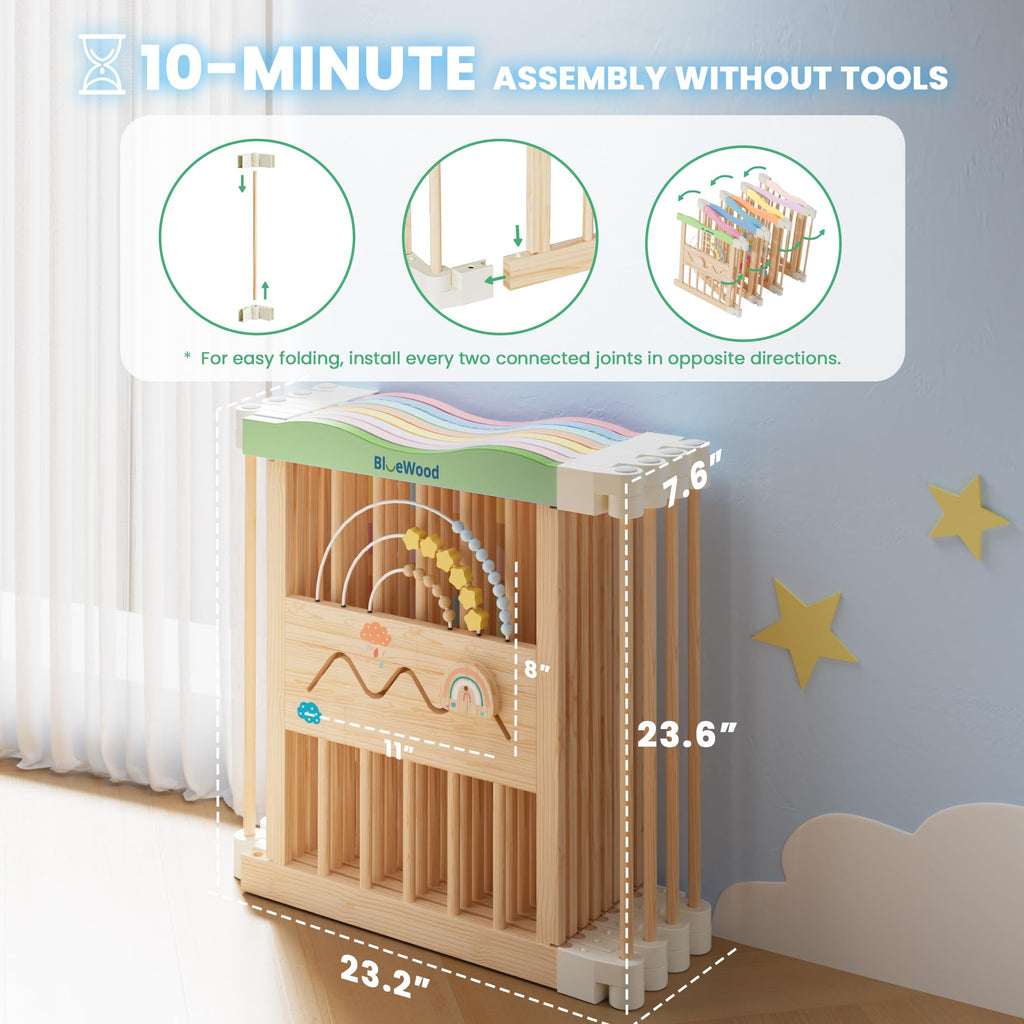 Foldable Wooden Baby Playpen, 45 x 45 x 24 inches T840