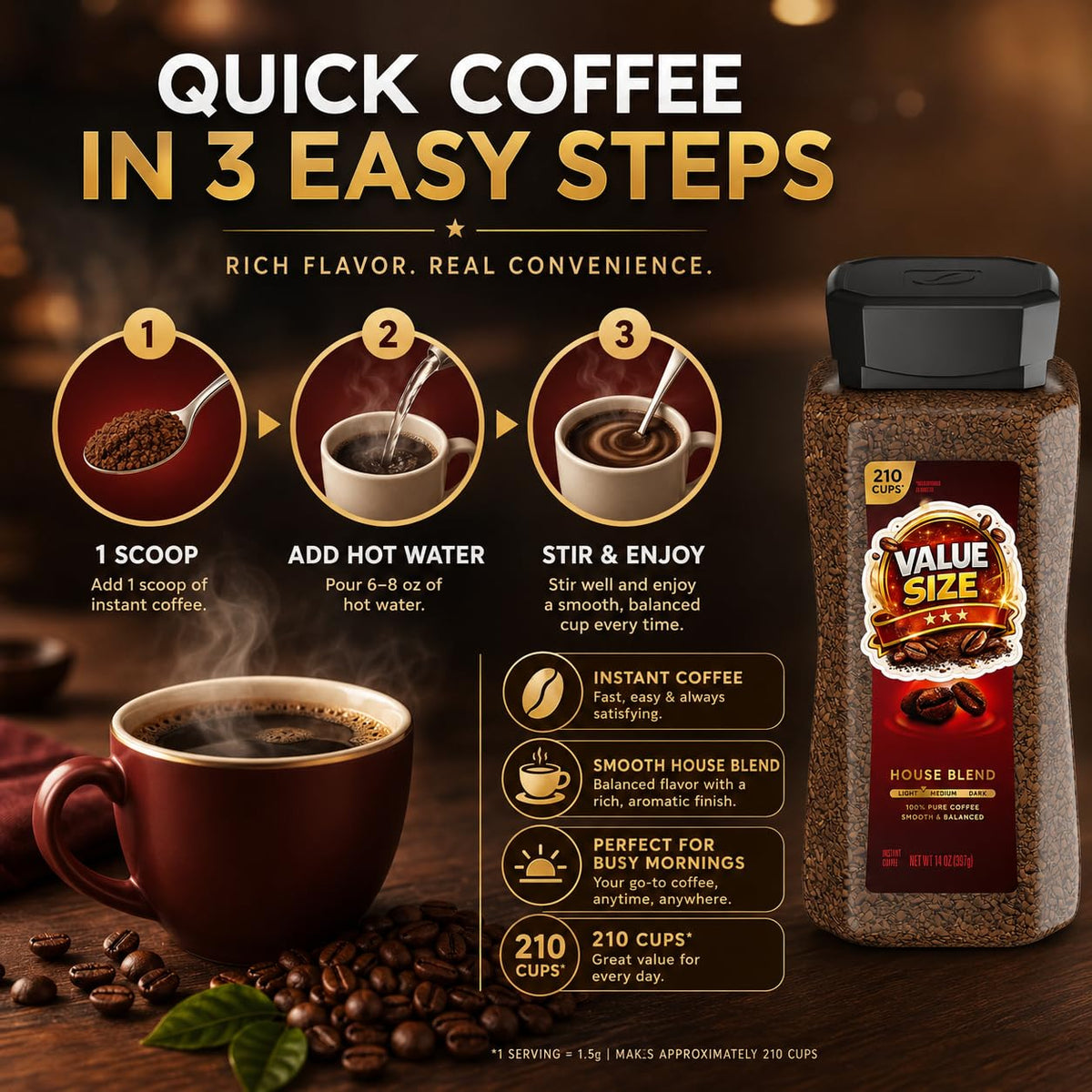 Instant Coffee 14oz Plastic Jar 2 Count H505