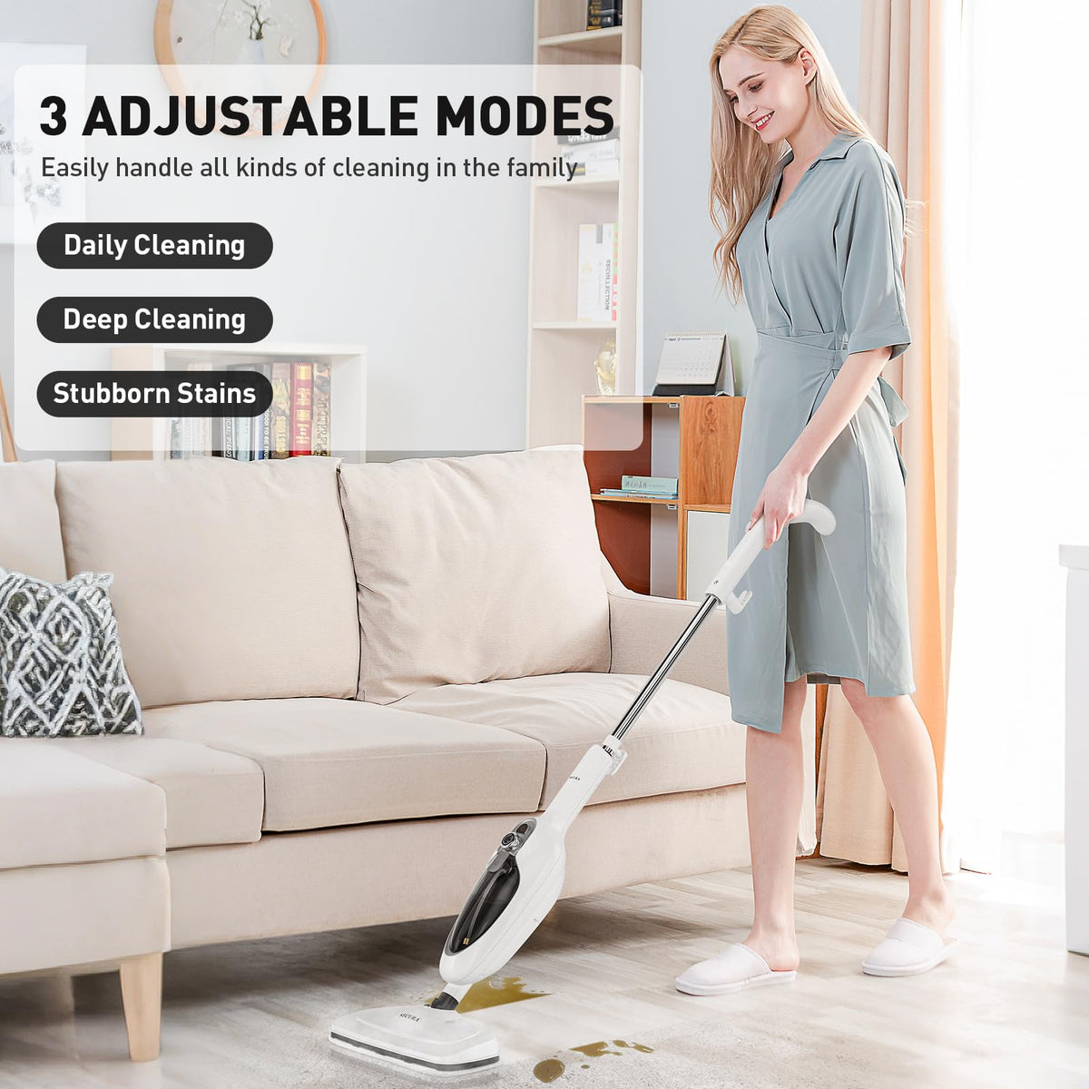 White 10-in-1 Detachable Steam Mop with 3 Microfiber Pads N4038