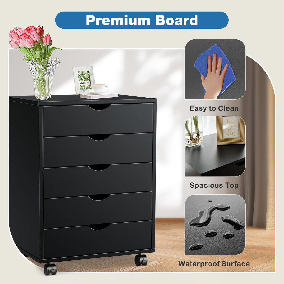 5 Drawer File Cabinet with Wheels H78013