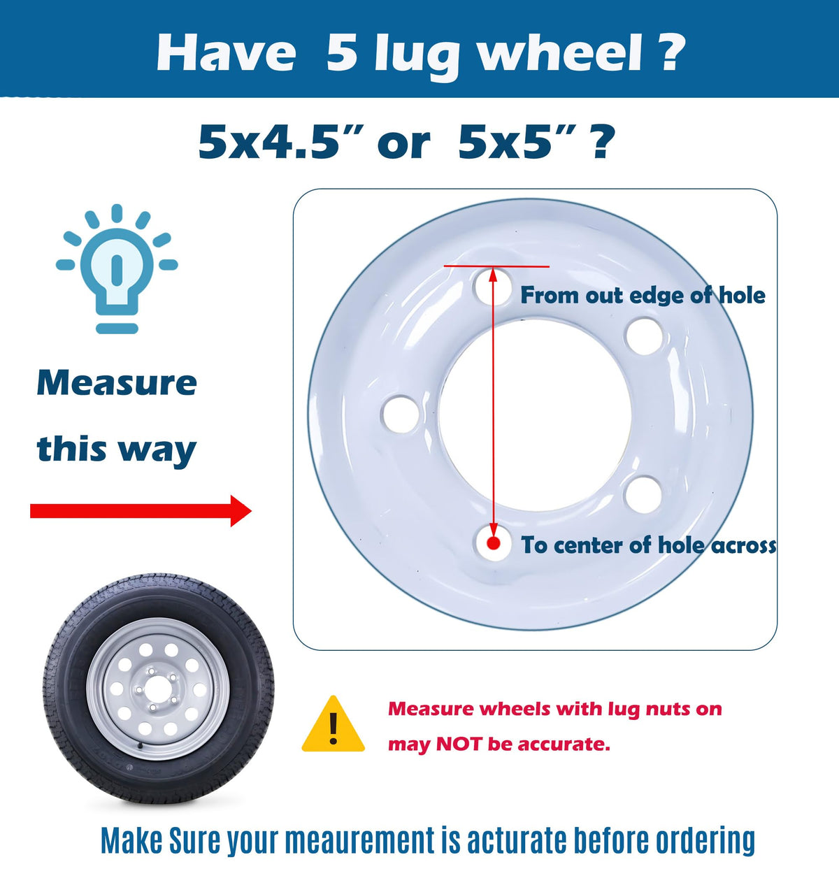 Trailer Tire Wheel ST205/75R15 8-Ply 5X4.5 White Spoke S323