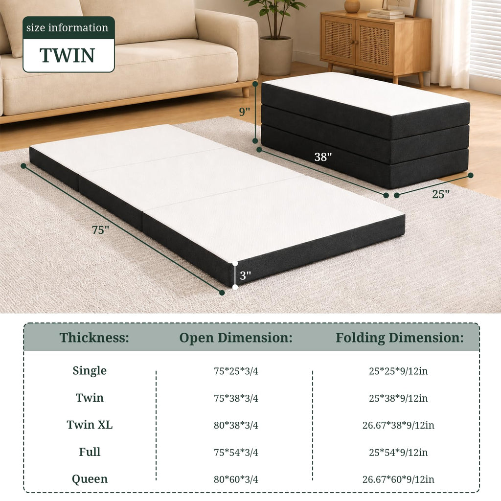 3 Inch Twin Tri-Fold Memory Foam Mattress Z6316