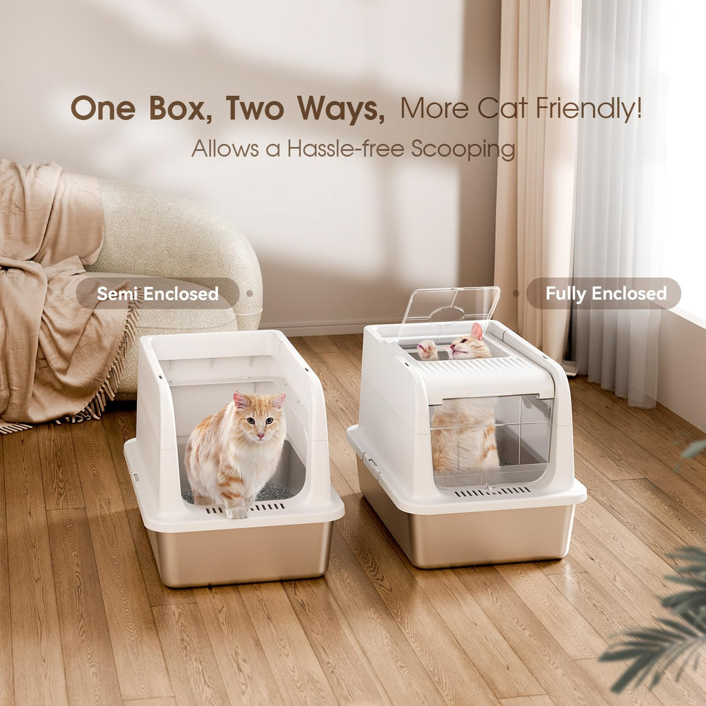 XL Stainless Steel Cat Litter Box with Lid K7748