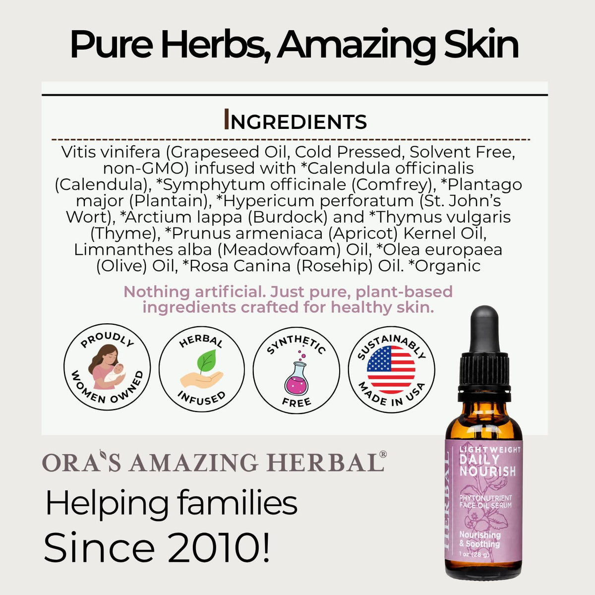 Unscented Plant Based Face Oil Serum, 1 oz I963
