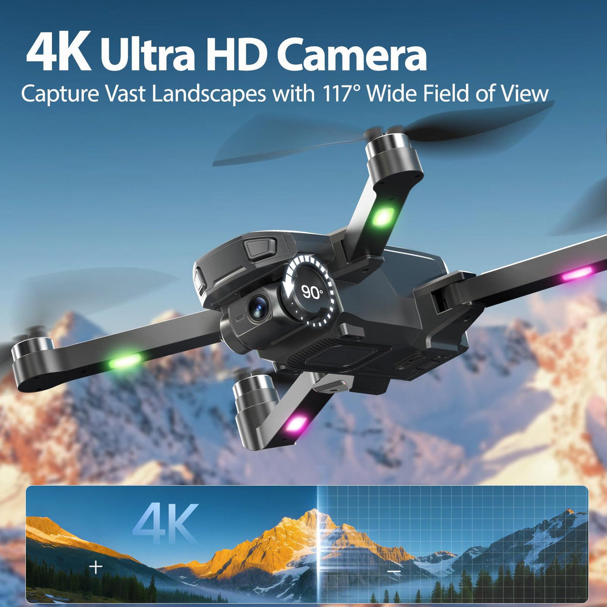 4K Foldable GPS Drone with 4.5" Screen Under 249g Black E944018