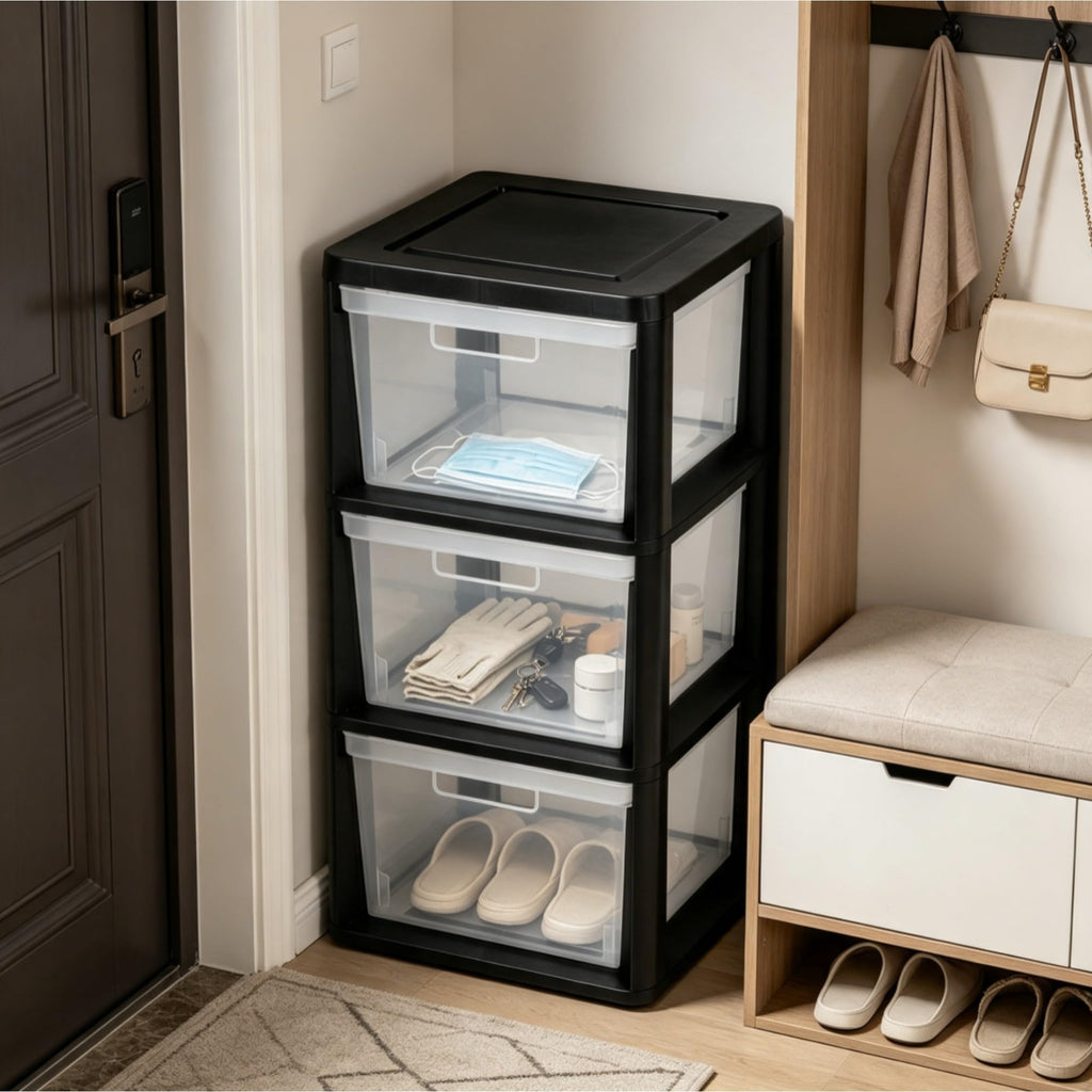 Black 3-Drawer Plastic Storage Tower V6158