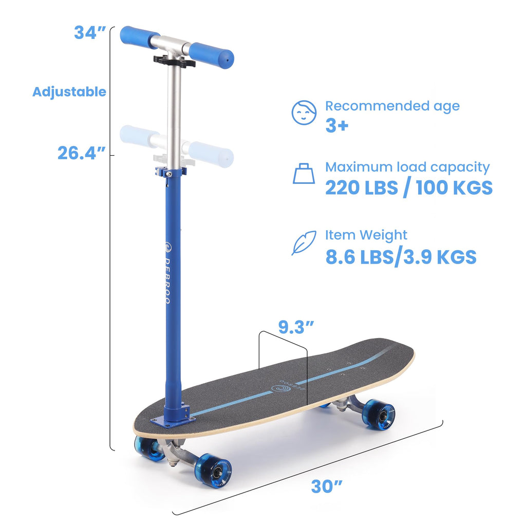 2-in-1 Kids Skateboard & Scooter with LED Light-Up Wheels, Adjustable Height, Blue O293