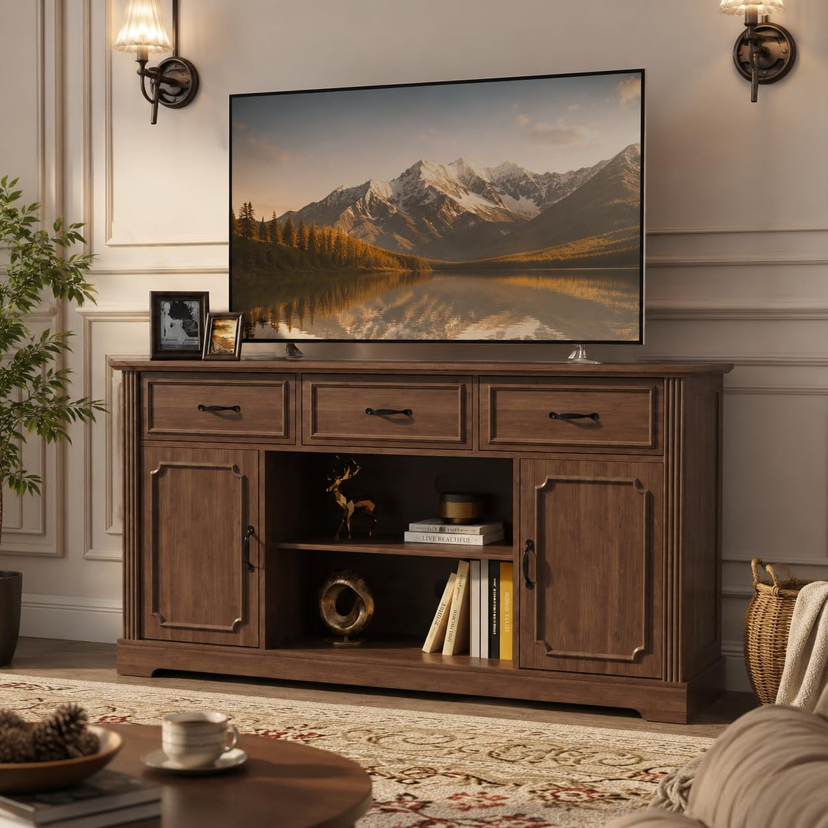 Mid Century Wood TV Stand with 3 Drawers X246