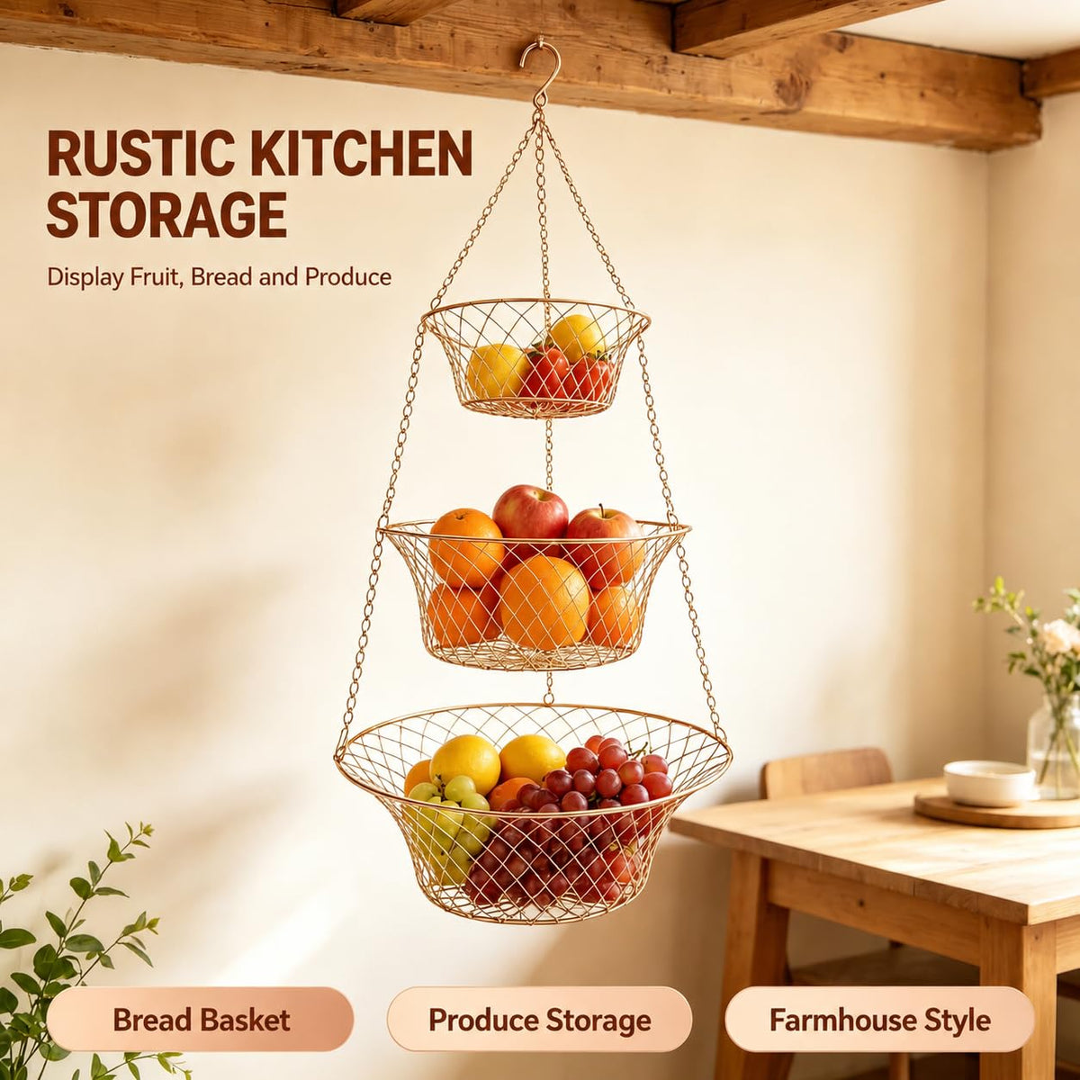 3-Tier Copper Hanging Basket G183342