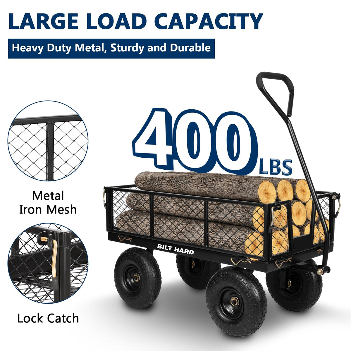 400 Lbs Capacity Mesh Steel Garden Cart with 10" All Terrain Wheels Z118