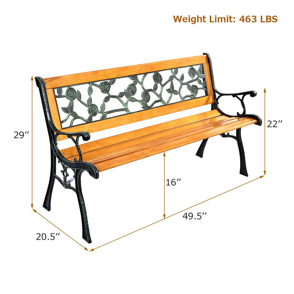 Outdoor Garden Bench with Rose Cast Backrest and Metal Legs H91445