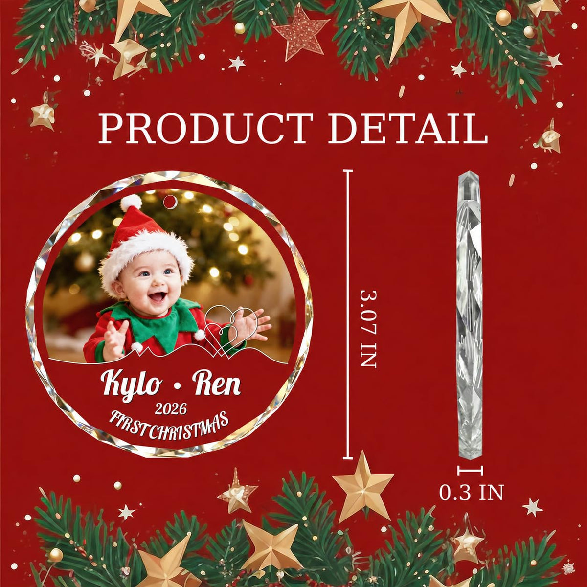 Custom Photo Crystal Glass Christmas Ornament G8281