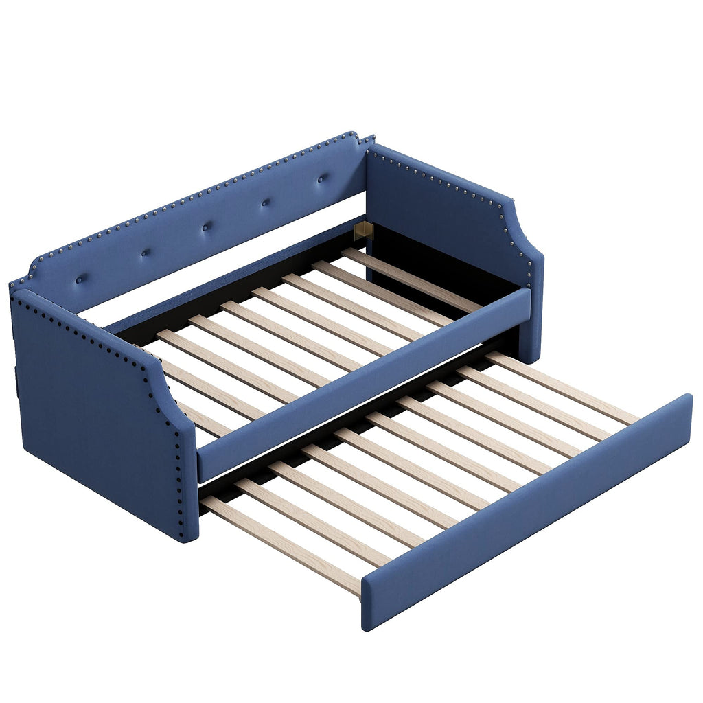 Blue Upholstered Daybed with Trundle R448
