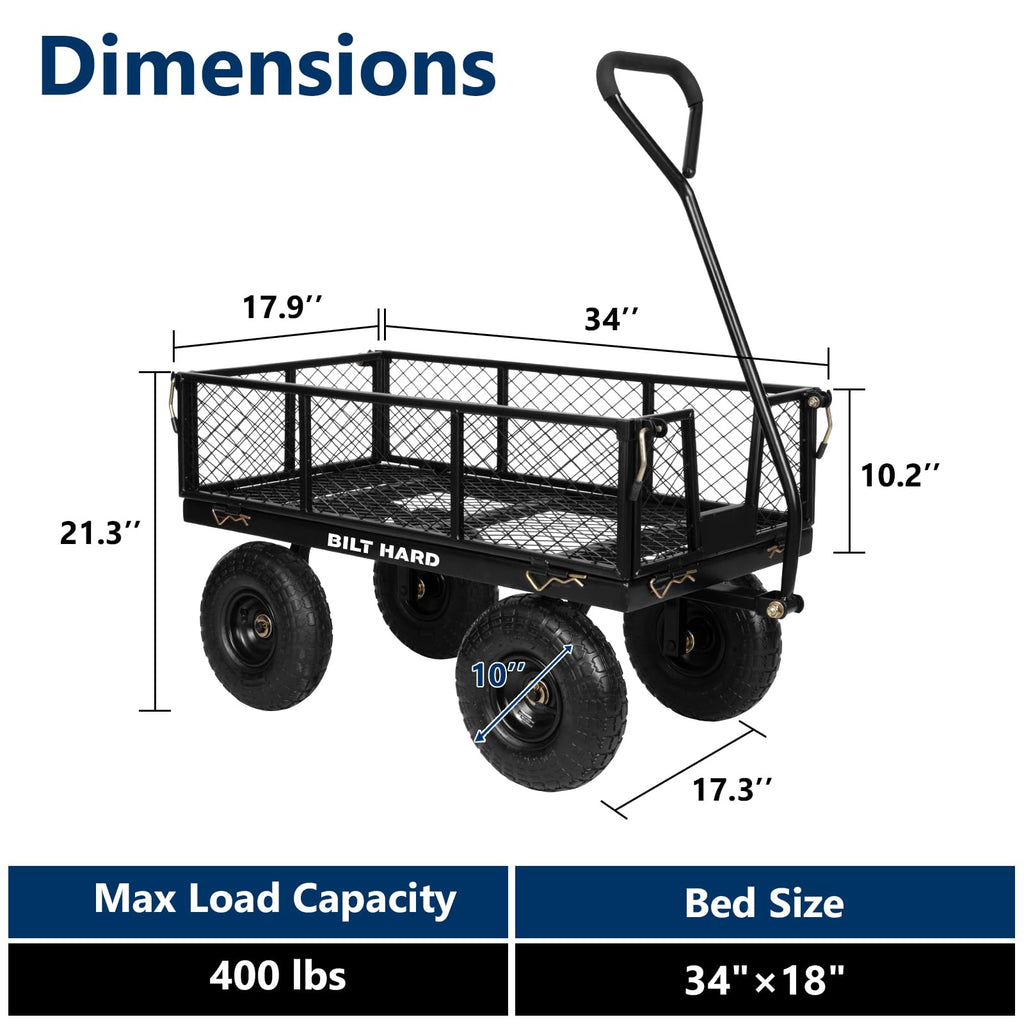 400 Lbs Capacity Mesh Steel Garden Cart with 10" All Terrain Wheels Z118