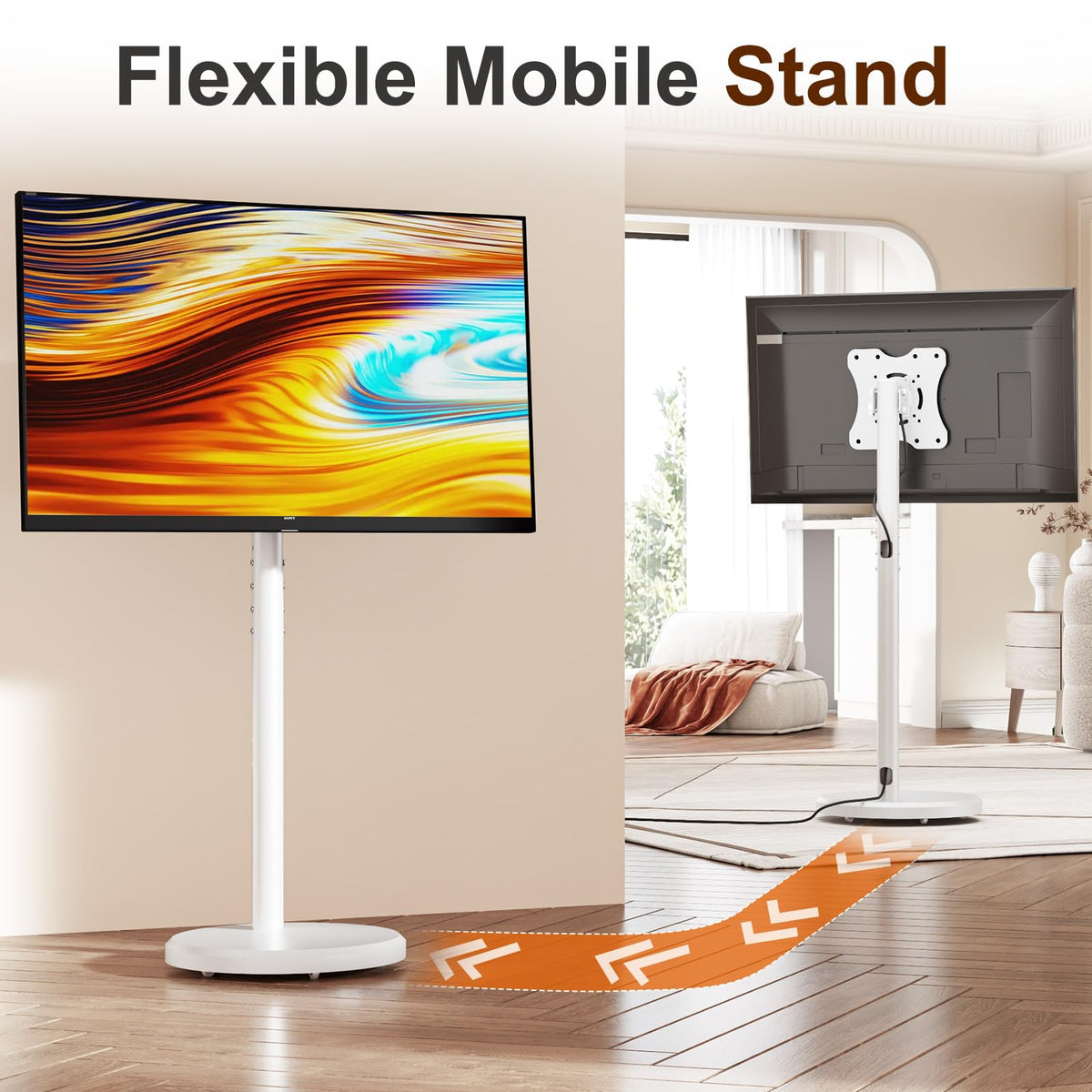 White Rolling TV Stand with Wheels K326