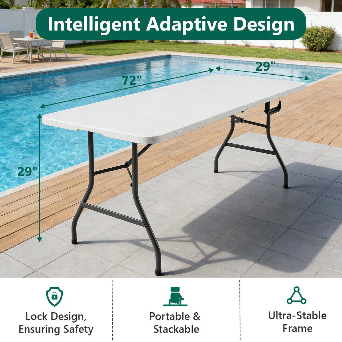 2 Pack 6ft Heavy Duty Folding Table White Q6646