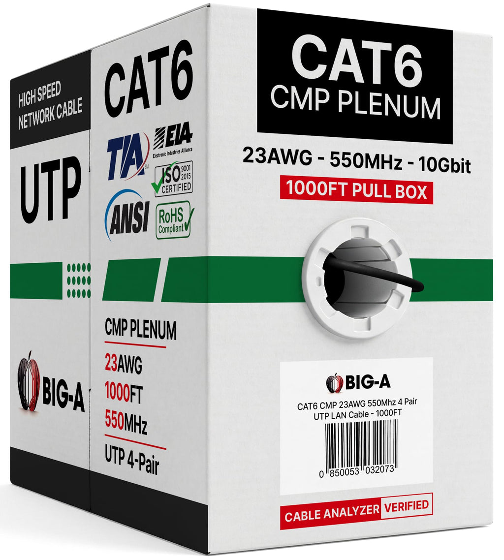 Cat 6 Plenum Ethernet Cable 1000ft Black T697