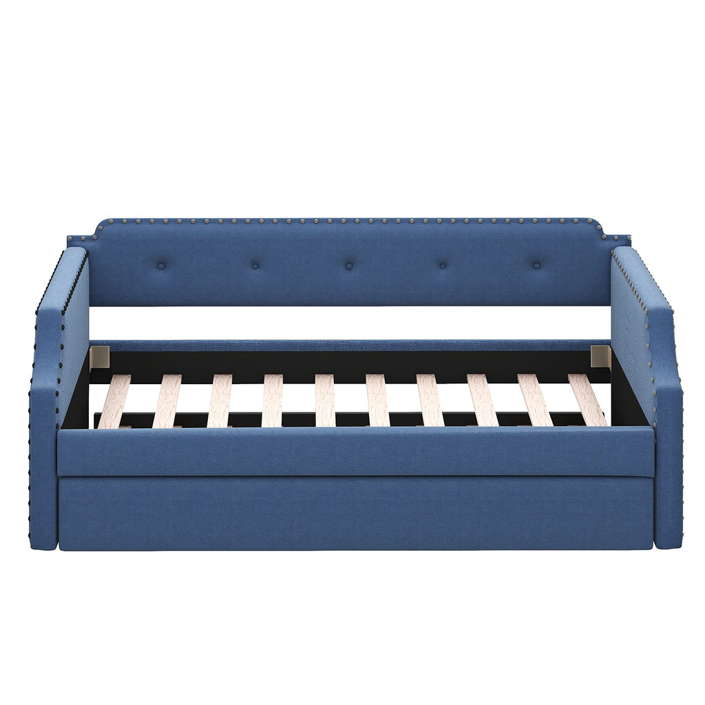 Blue Upholstered Daybed with Trundle R448